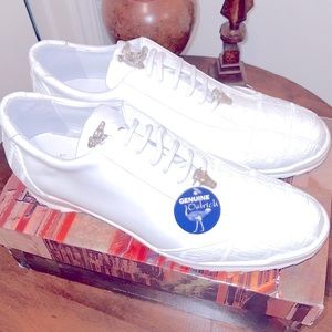 Studio Belvedere Men’s White Leather & Ostrich Dress Sneakers Sz 14 New in Box